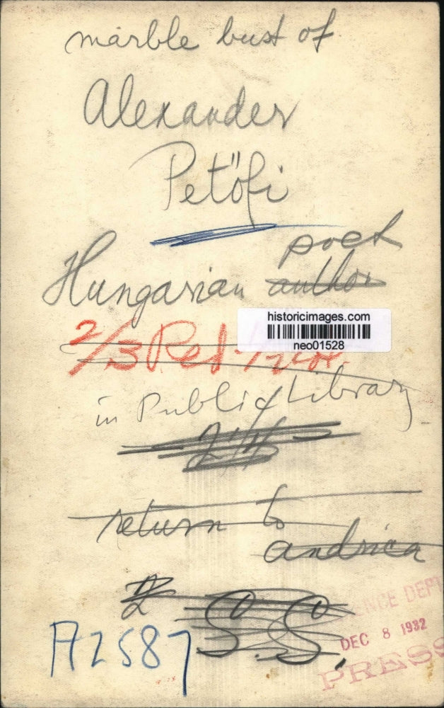 1932 Press Photo Marble bust of Alexander Petofi Hungarian poet - neo01528