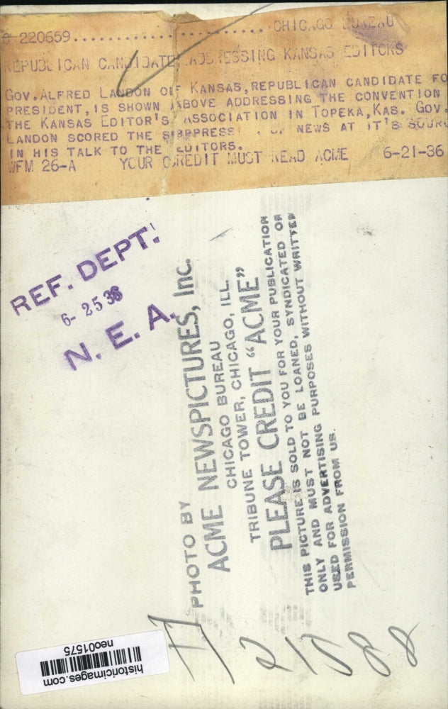 1936 Press Photo Kansas Governor Alfred Landon campaigns for President