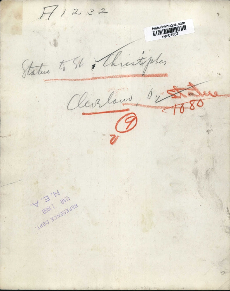 1930 Press Photo Statue of St Christopher in Cleveland Ohio - neo01587