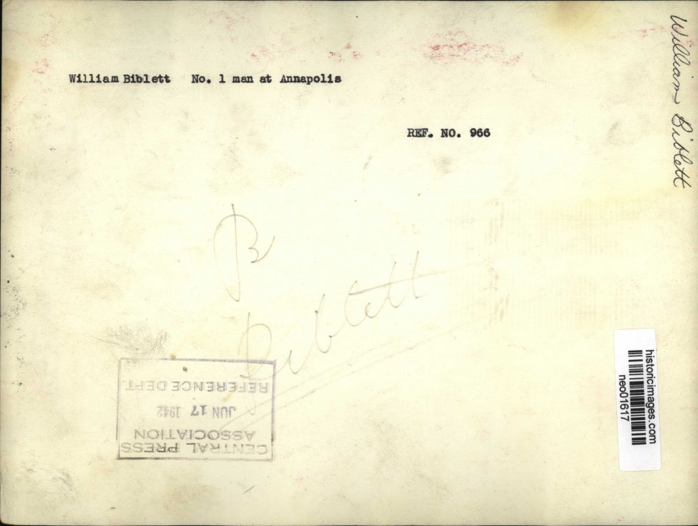 1942 Press Photo William Biblett at Annapolis Military Academy - neo01617