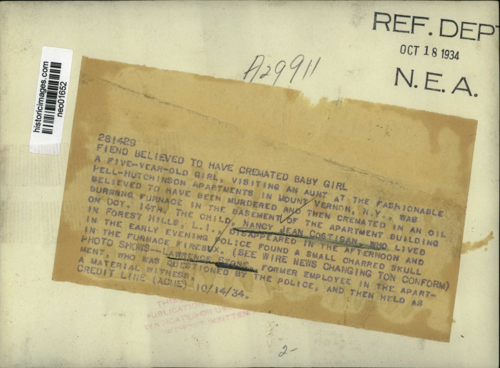 1934 Press Photo Lawrence Stone Believed Guilty of Cremating Small Child