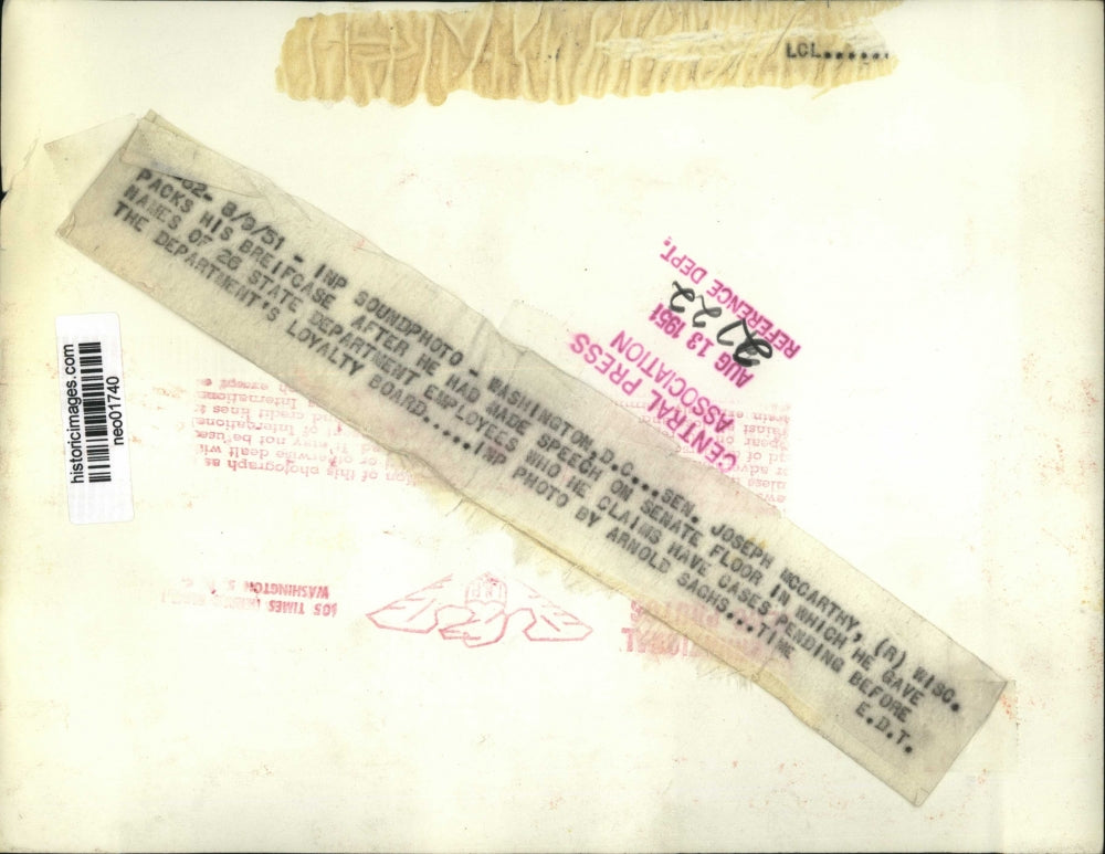 1951 Press Photo Senator Joseph McCarthy After Senate Speech, Washington, D.C.