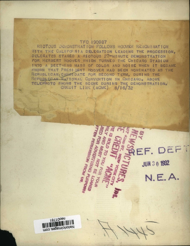 1932 Press Photo Hoover Demonstration at Republican National Convention