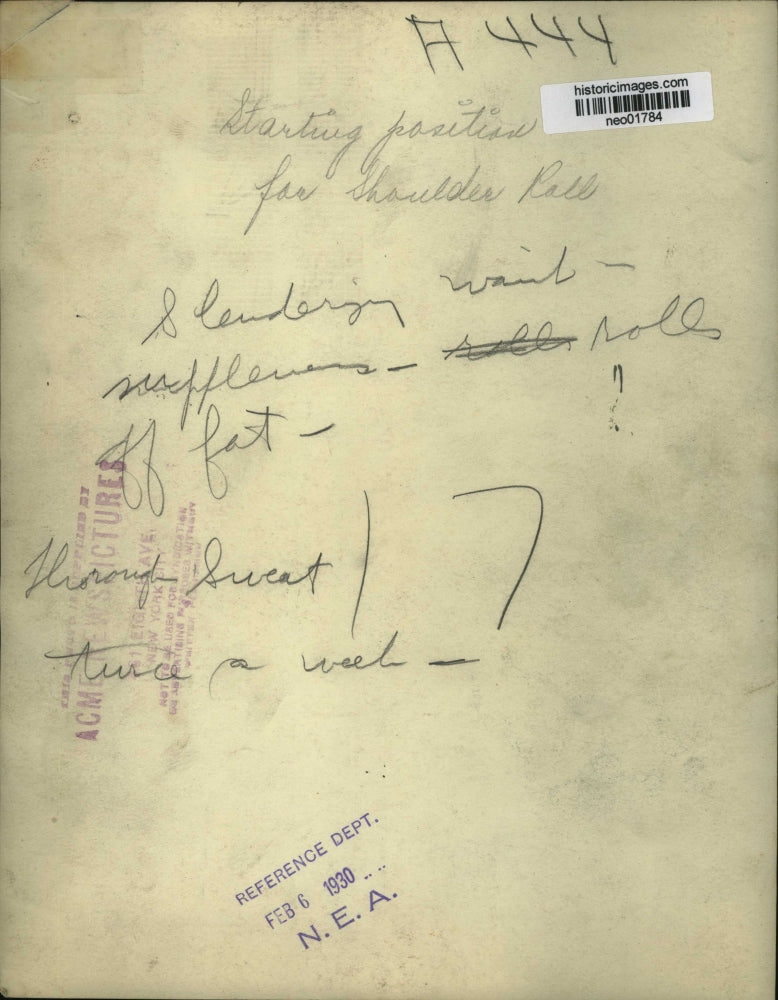 1930 Press Photo Starting Position for Shoulder Roll Exercise - neo01784