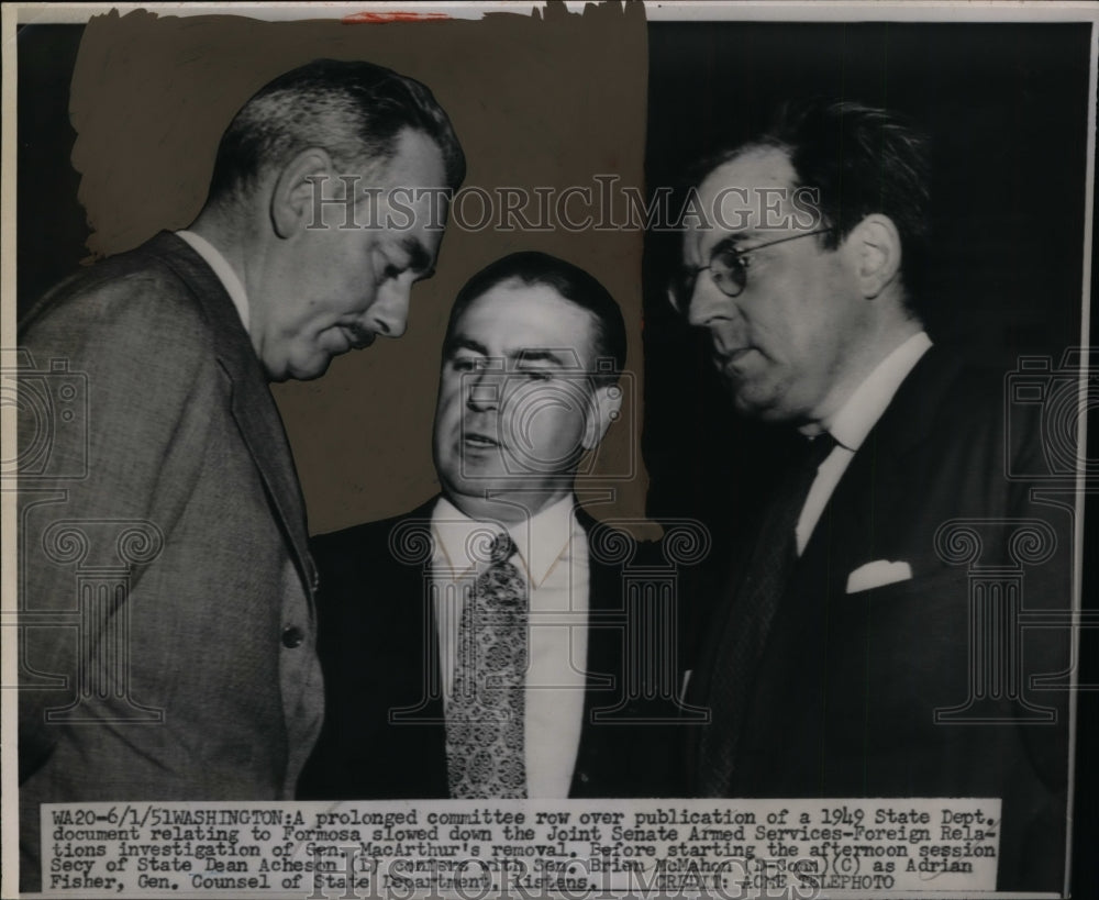 1951 Press Photo Secretary of State Dean Acheson, Senator Brian McMahon