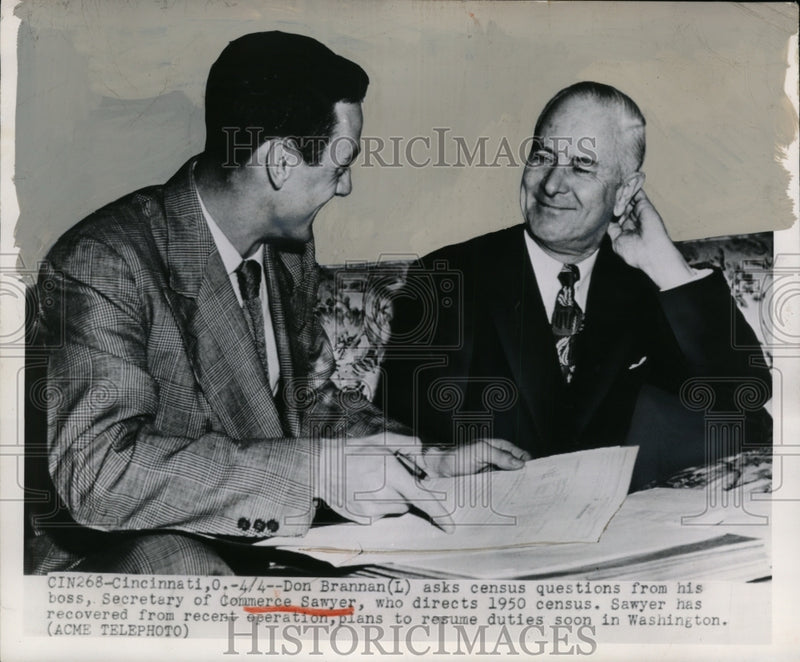 Load image into Gallery viewer, 1950 Press Photo Don Brannan (L) and His Boss Secretary of State Commerce Sawyer
