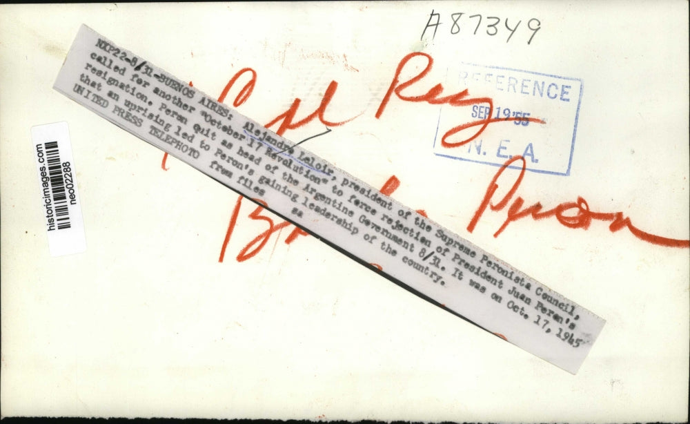 1955 Press Photo Alejandro Leloir of Supreme Peronista Council, Brazil