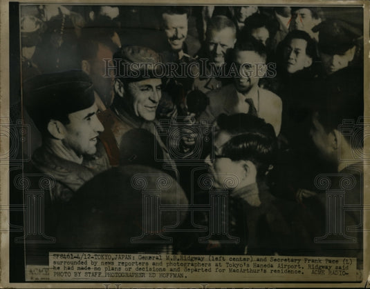 1951 Press Photo General Matthew B. Ridgway, Frank Pace at Haneda Airport, Tokyo- Historic Images