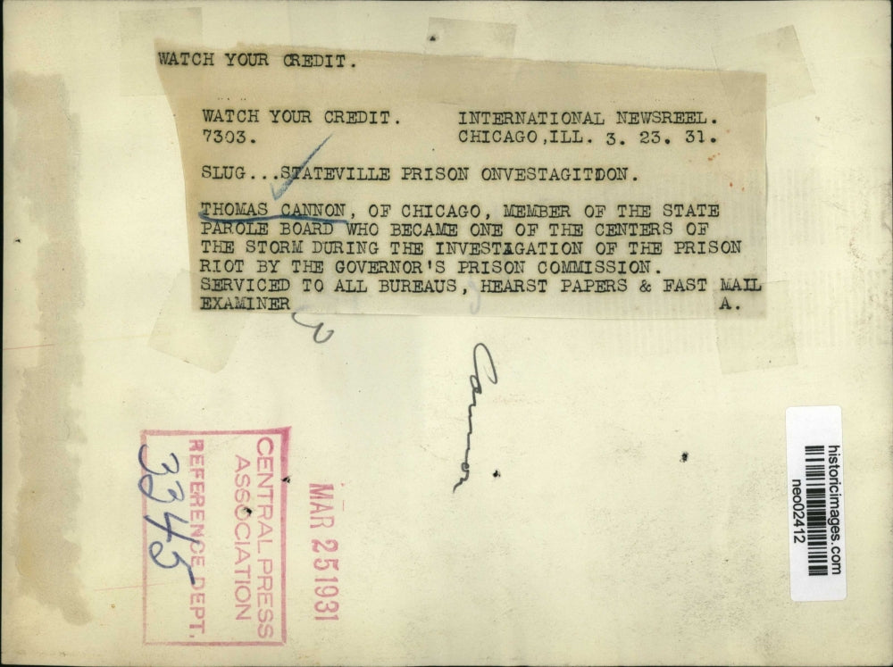 1931 Press Photo Thomas Cannon of Illinois State Parole Board - neo02412