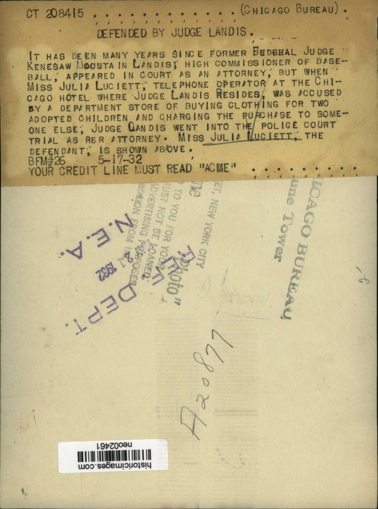 1932 Press Photo Julia Luciett at Forgery Trial, Chicago - neo02461