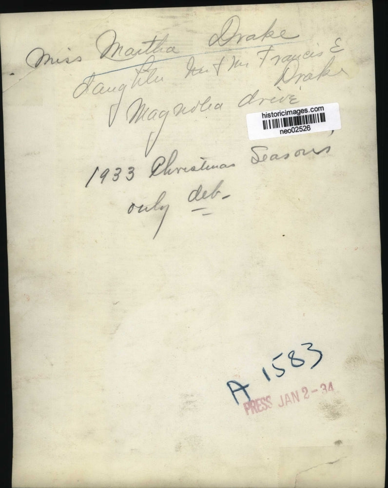 1934 Press Photo Martha Drake, Daughter of Francis E. Drake - neo02526