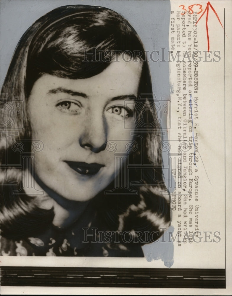 1959 Press Photo Harriet E. Benton of Boston, Missing During Trip to Europe