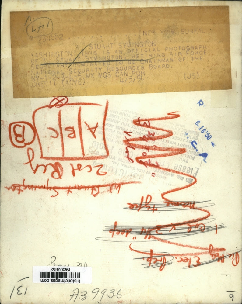 1950 Press Photo Stuart Symington, US Senator - neo02652