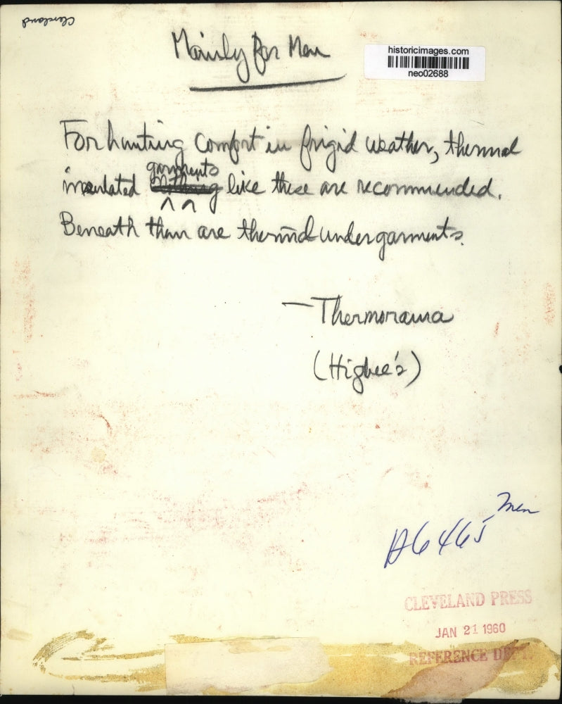 1960 Press Photo Fashion Model in Men's Hunting Outfit - neo02688