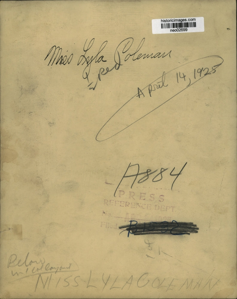 1925 Press Photo Miss Lyla Coleman - neo02699