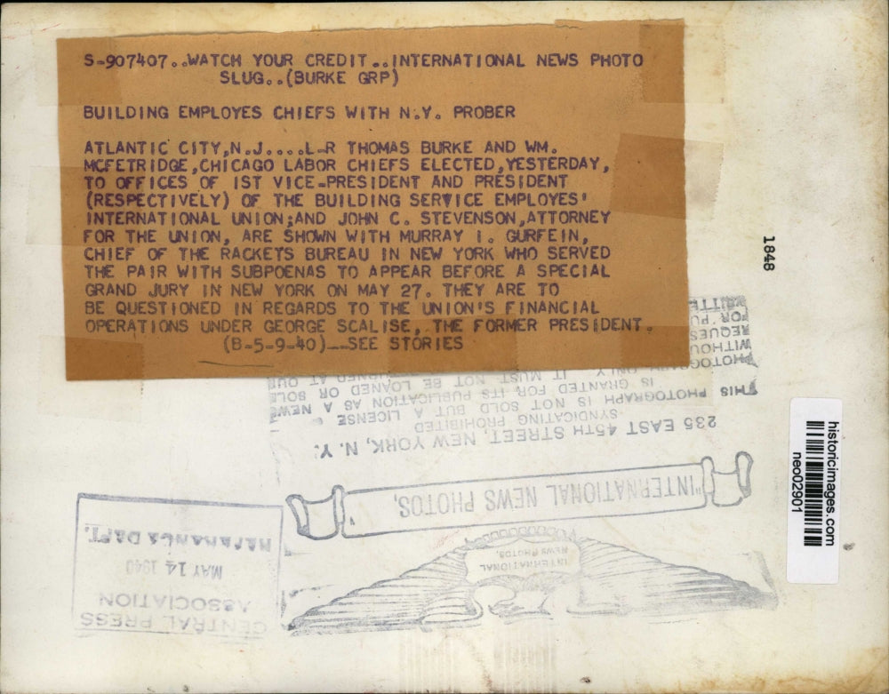 1940 Press Photo Building Service Employees International Union @ New York Probe