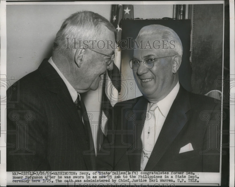 1955 Press Photo John Foster Dulles, Homer Ferguson at US State Ceremony