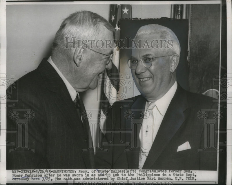 Load image into Gallery viewer, 1955 Press Photo John Foster Dulles, Homer Ferguson at US State Ceremony
