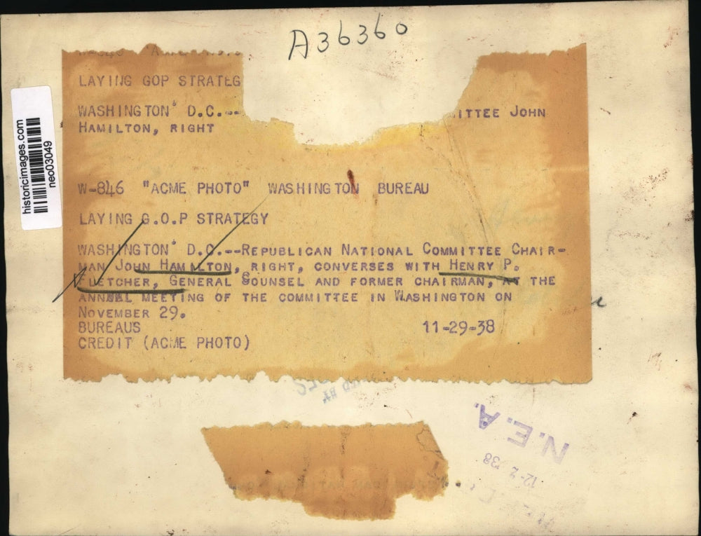 1938 Press Photo John Hamilton, Henry P. Fletcher at GOP Committee Meeting