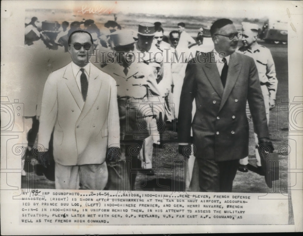 1954 Press Photo Rene Pleven at Tan Son Nhut Airport with Prince Buu Loc, Saigon