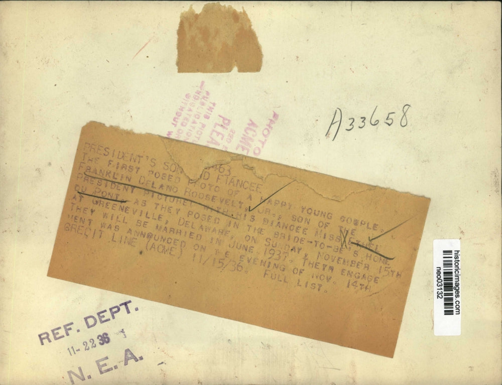 1936 Press Photo Franklin D. Roosevelt Jr. & Fiancee Ethel du Pont in Delaware