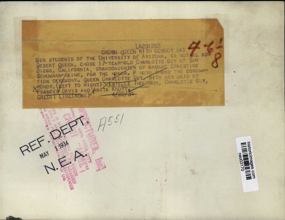 1934 Press Photo Charlotte Guy Crowned Desert Queen of University of Arizona