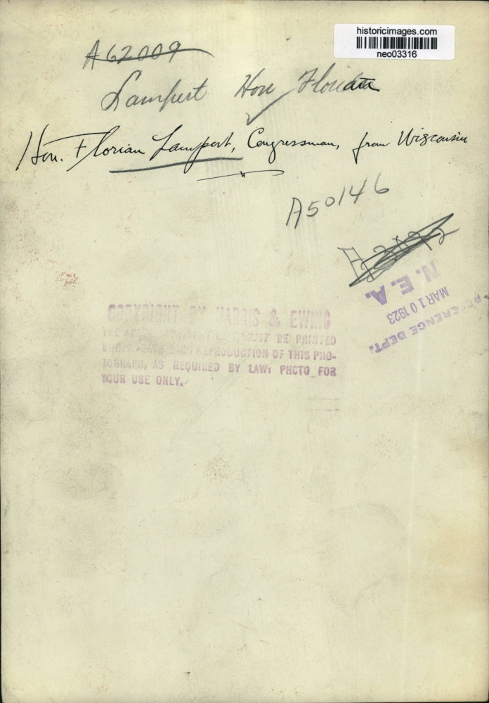 1923 Press Photo Florian Lampert, Wisconsin Congressman - neo03316