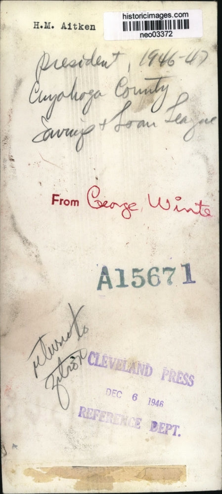 1946 Press Photo H.M. Aitken, President Cuyahoga county Savings & Loan League