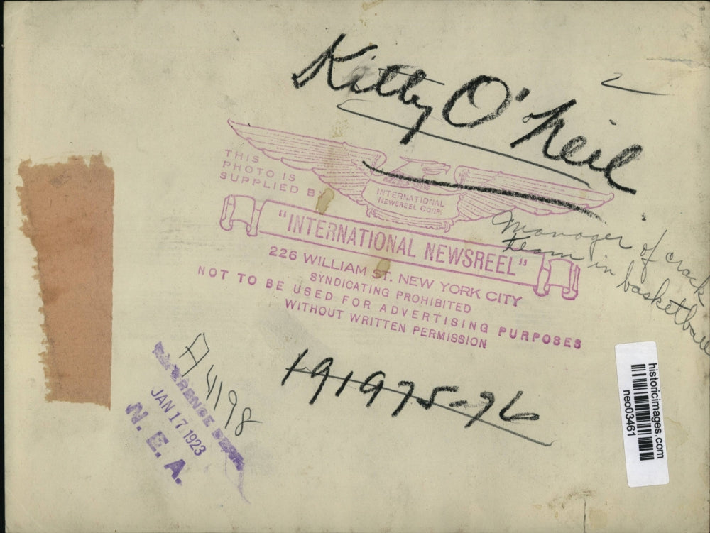 1923 Press Photo Kitty O'Neil, Basketball Team Manager - neo03461