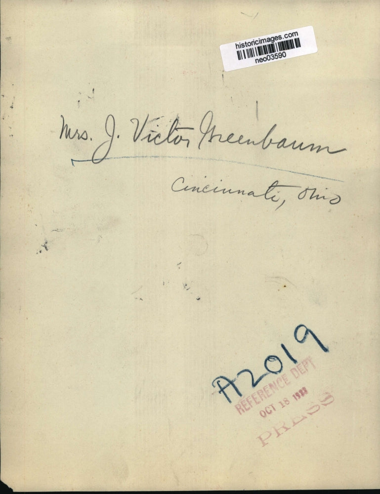 1933 Press Photo Mrs. J. Victor Greenbaum of Cincinnati, Ohio - neo03590