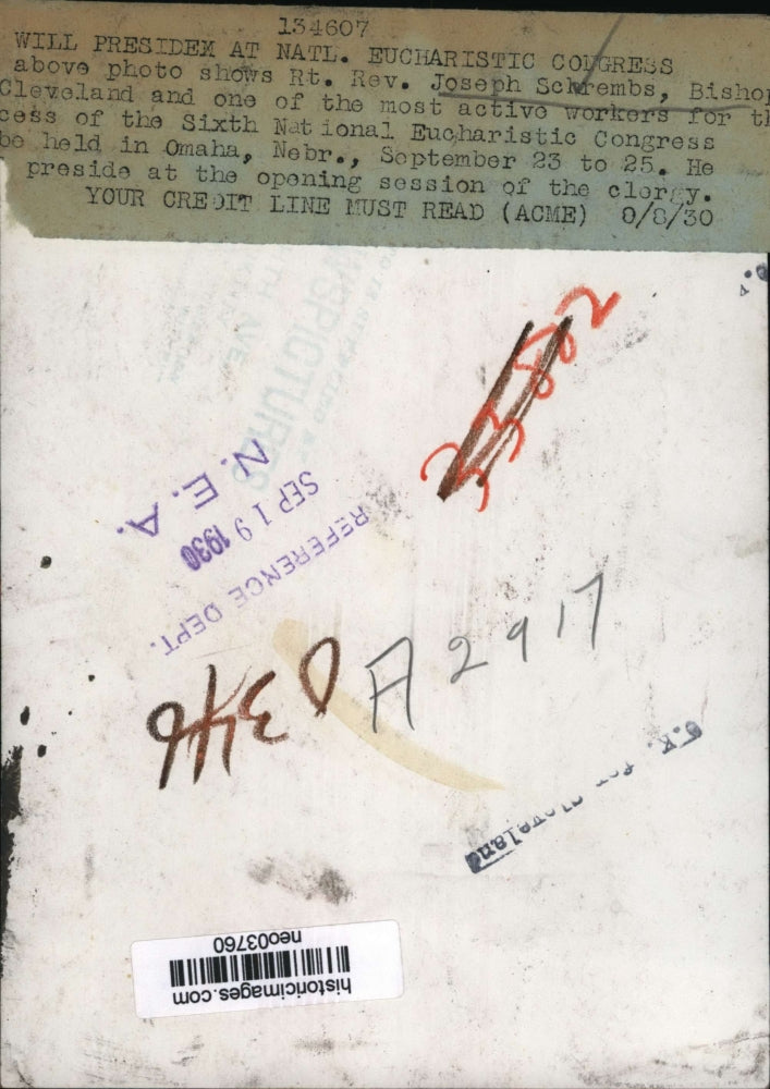 1930 Press Photo Rt. Rev. Joseph Schrembs presides Natl. Eucharistic Congress