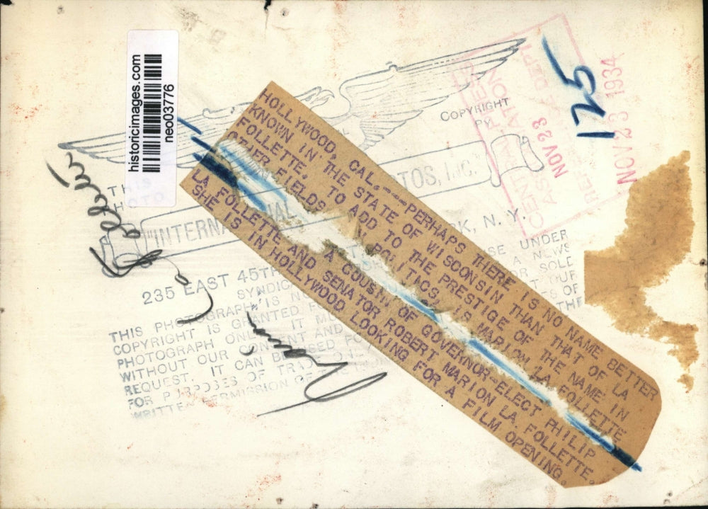 1934 Press Photo Marion La Follette was in Hollywood looking for film openings