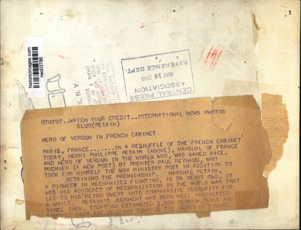 1940 Press Photo Henri Philippe Petaine named Vice-Premier of Framce - neo03786