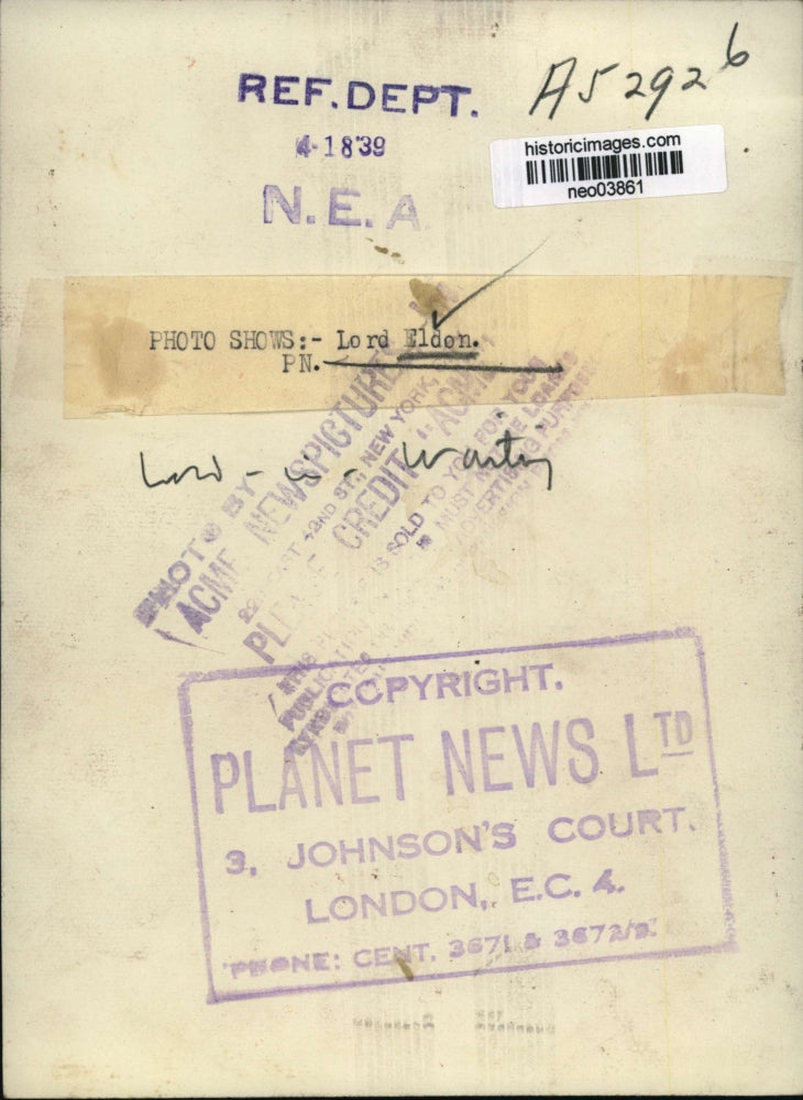 1939 Press Photo Lord Eldon - neo03861