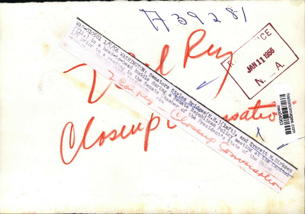 1956 Press Photo Senators Styles Bridges, Everett Dirksen Republican Policy Meet