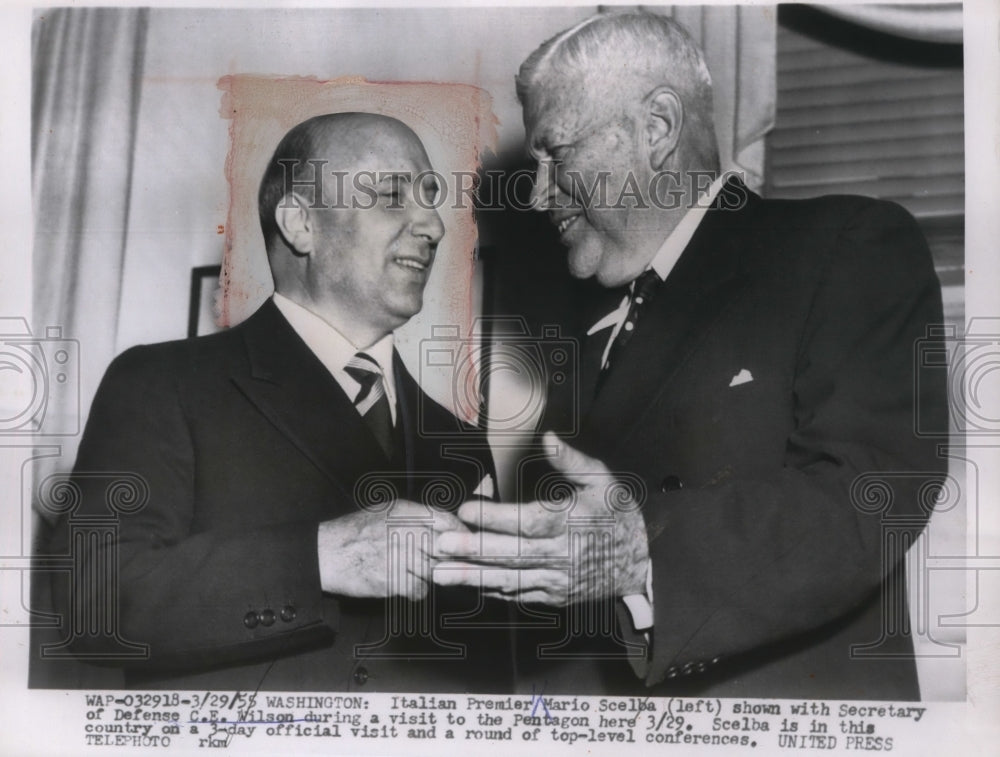 1955 Press Photo Italian Premier Mario Scelba & C.E. Wilson visit Pentagon in DC