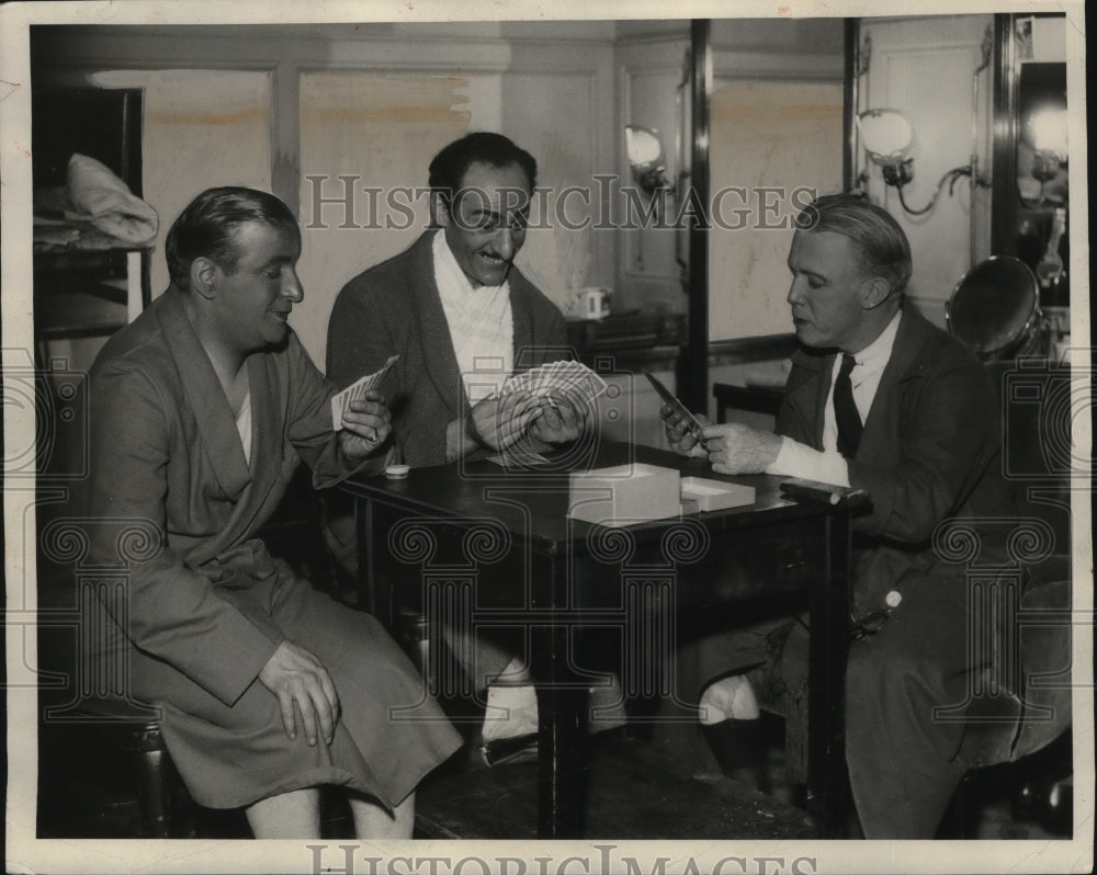 1932 Press Photo Harry Rose, Carl Freed, Pat Rooney Playing Pinochle at Palace