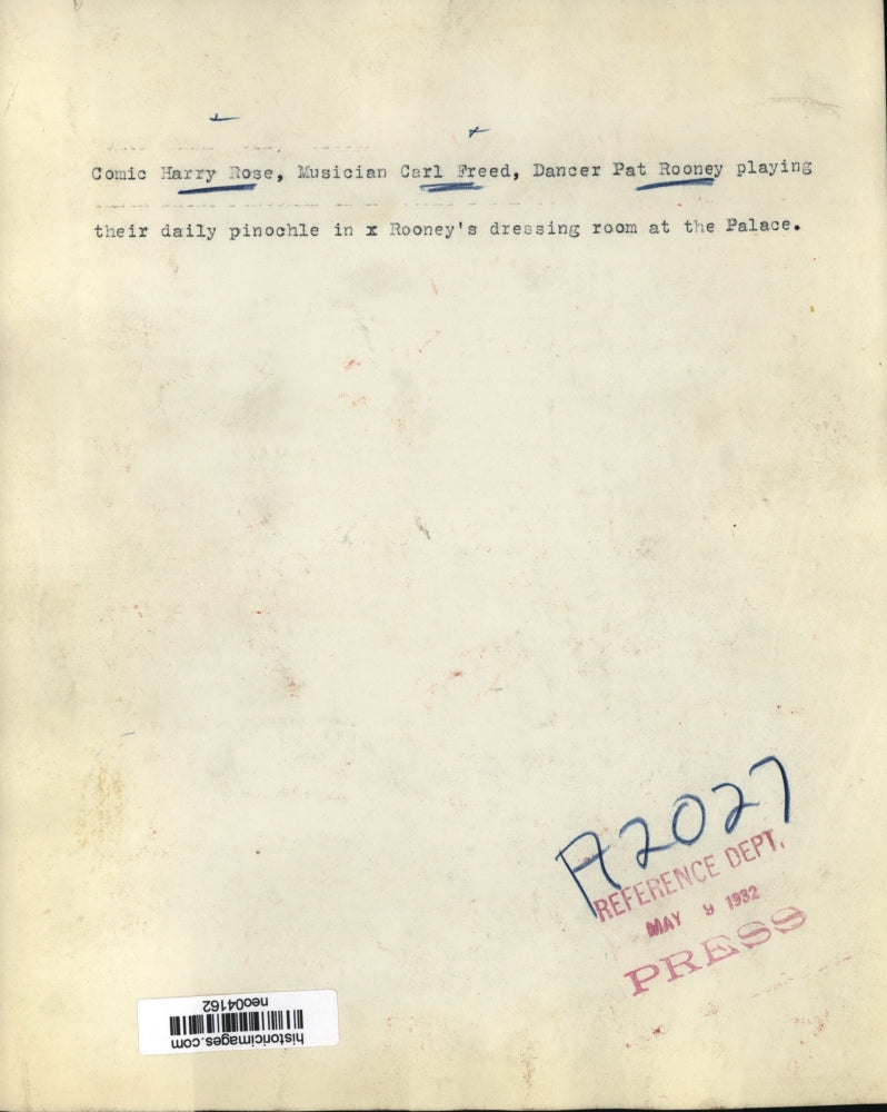 1932 Press Photo Harry Rose, Carl Freed, Pat Rooney Playing Pinochle at Palace