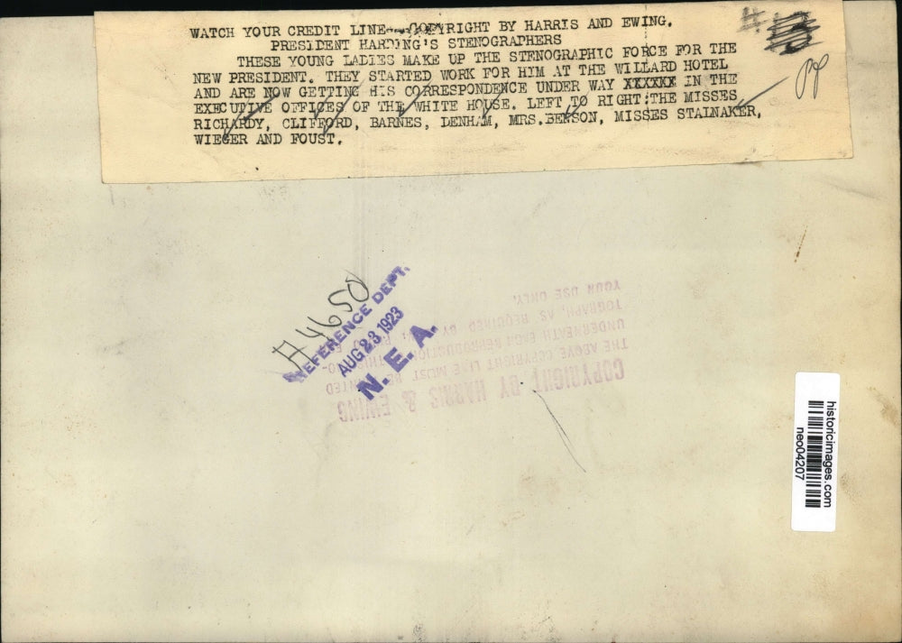 1923 Press Photo President Harding Stenographers - neo04207