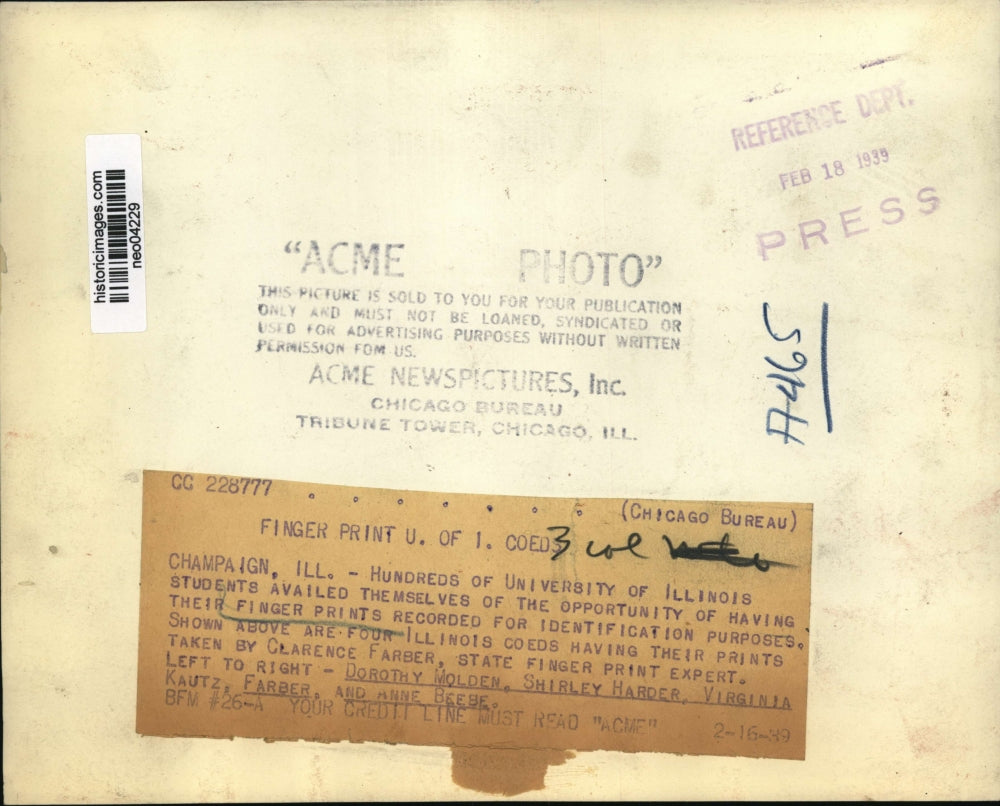 1939 Press Photo University of Illinois Students Fingerprinted - neo04229