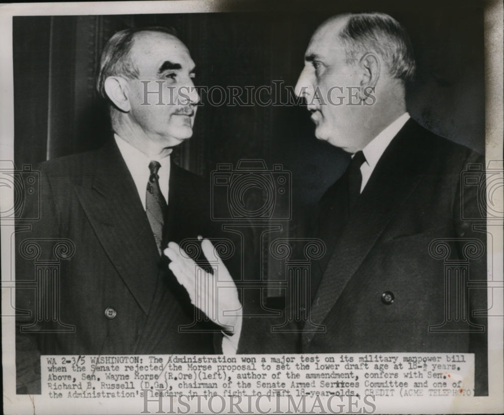 1951 Press Photo Senators Wayne Morse, Richard B. Russell in Washington, D.C.