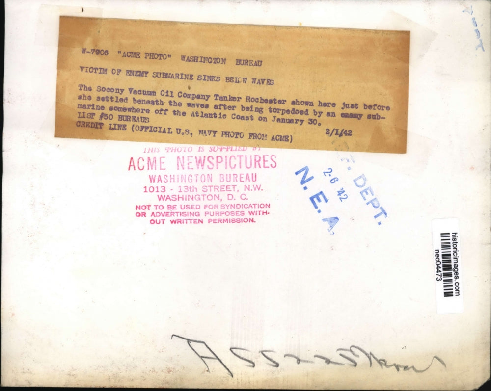 1942 Press Photo Socony Vacuum Oil Company Tanker Rochester Atlantic Coast