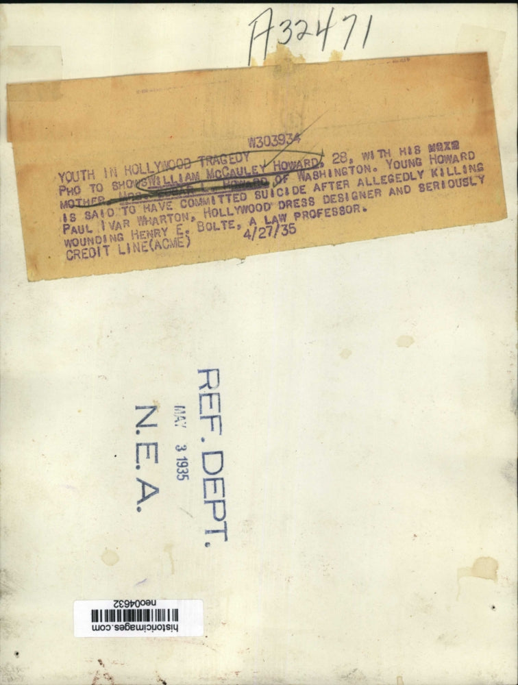 1935 Press Photo William McCauley Howard of Washington Murder-Suicide