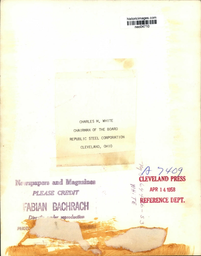 1958 Press Photo Charles M. White, Republic Steel Corporation, Cleveland, Ohio