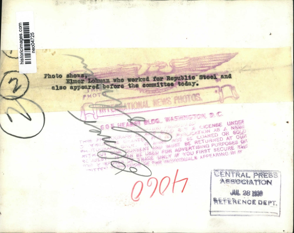 1939 Press Photo Elmer Lohman of Republic Steel Company - neo04725