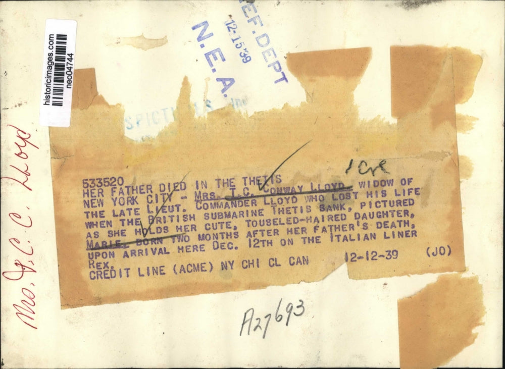 1939 Press Photo Mrs. T.C. Conway Lloyd & Daughter Marie in New York City