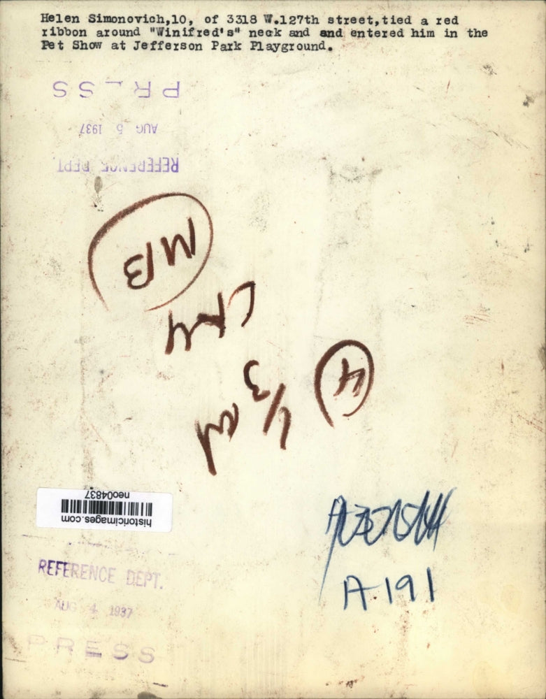 1937 Press Photo Helen Simonvich with Winifred Pet Show Jefferson Park