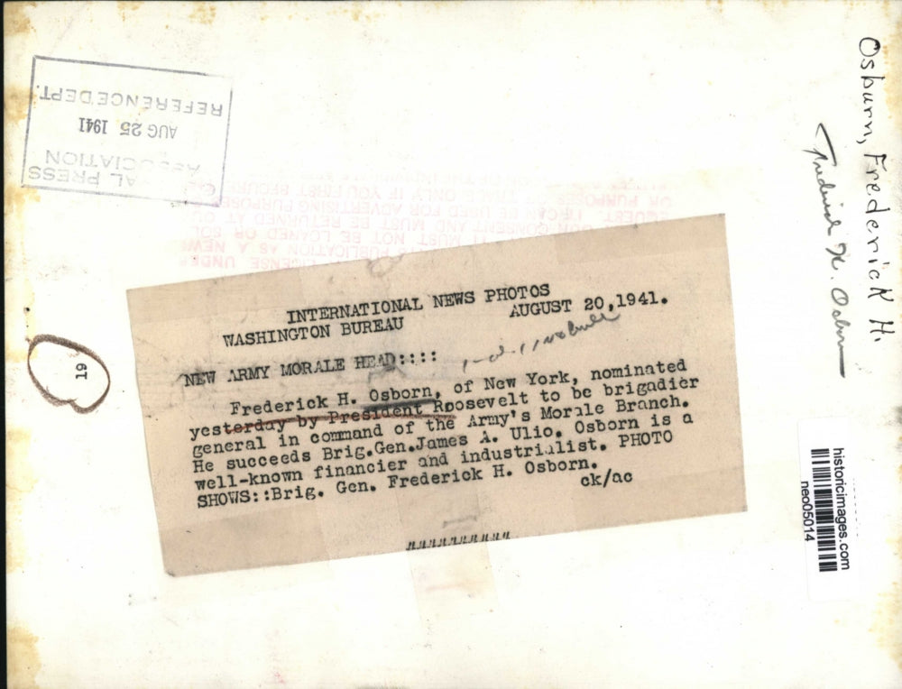 1941 Press Photo Frederick H. Osborn, U.S. Army Morale Chief - neo05014