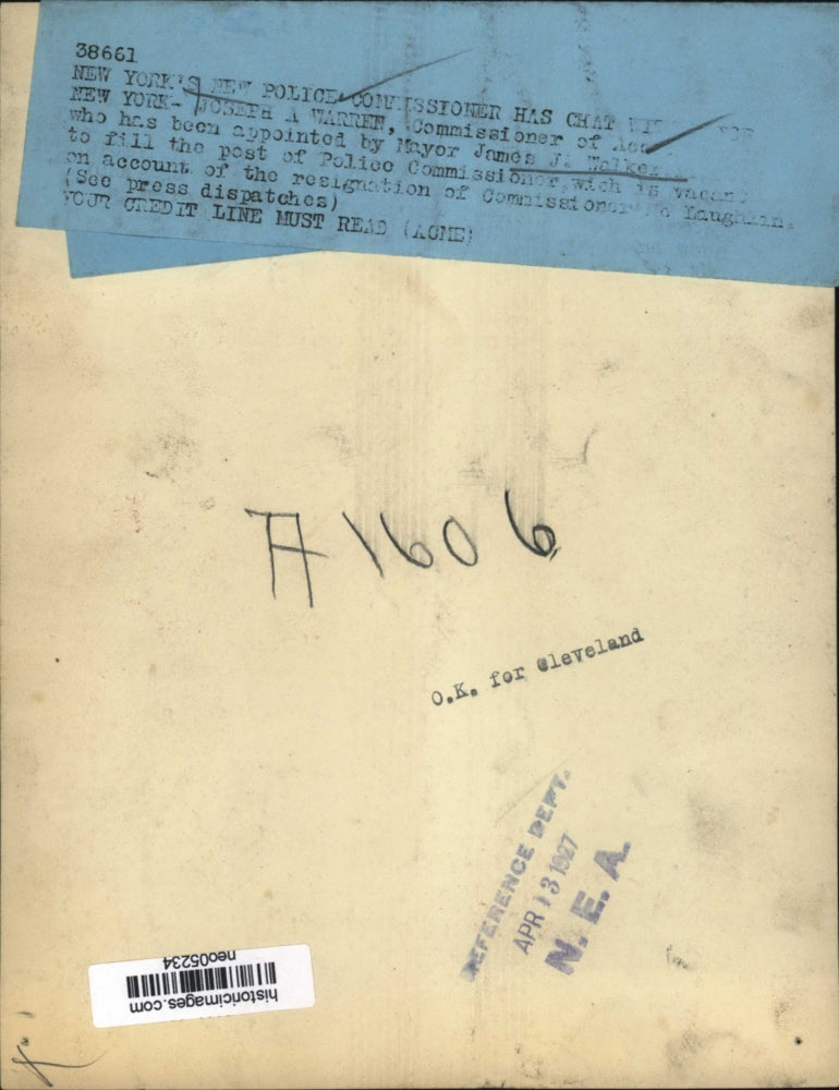 1927 Press Photo Mayor James Walker Police Commissioner & Joseph Warren