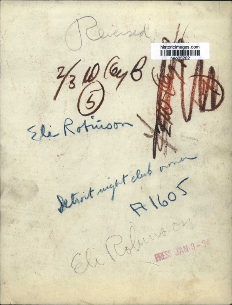 1934 Press Photo Eli Robinson, Detroit Night Club Owner - neo05262